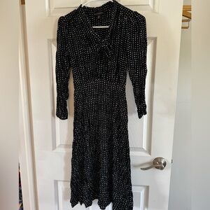 Banana Republic polkadot black dress with tie neck